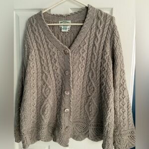Aran Crafts Ireland Taupe Beige 100% merino wool cardigan sweater women’s medium
